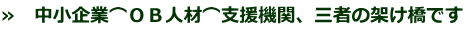 ≫　中小企業⌒ＯＢ人材⌒支援機関、三者の架け橋です 